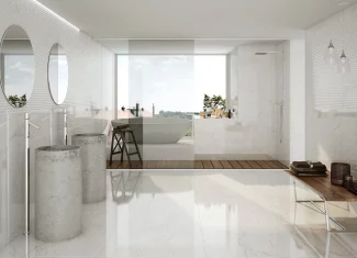 Carrelage intérieur effet marbre blanc brillant 30×90 – Carra