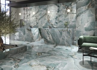 Carrelage intérieur effet marbre coloré 260×120 – Onyx Turquoise