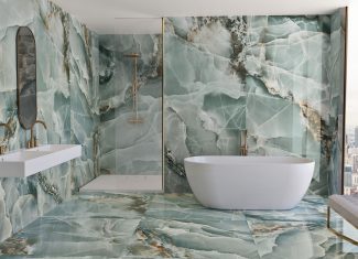 Carrelage intérieur effet marbre coloré 120×120 – Onyx Turquoise