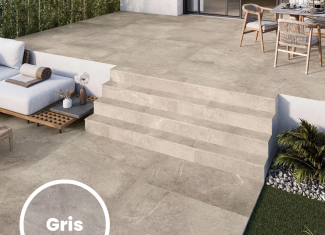 Carrelage extérieur effet travertin 60×60 – Montblanc Gris