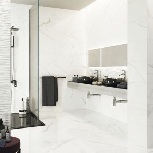 Carrelage intérieur effet marbre blanc brillant Lyon