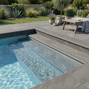 Margelle effet pierre argent - 33x 120 - Halley Argent