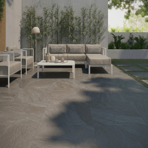 Carrelage extérieur effet pierre marron 20 mm – 90×90 – Halley Mud