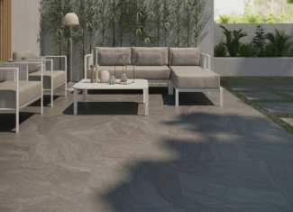 Carrelage extérieur effet pierre marron 20 mm – 90×90 – Halley Mud