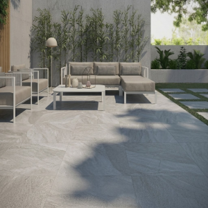 Carrelage extérieur effet pierre gris 20 mm – 90×90 – Halley Silver
