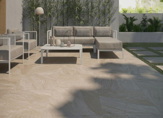 Carrelage extérieur effet pierre beige 20mm – 90×90 – Halley Taupe
