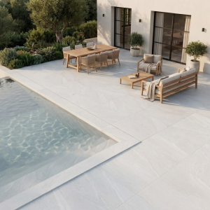 Carrelage extérieur effet pierre blanche 20mm - 60x120 - Halley White