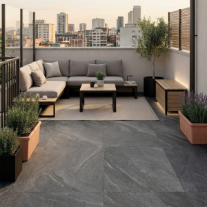 Carrelage extérieur effet pierre argent 20mm - 60x90 - Halley Argent