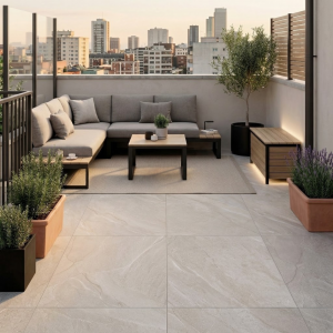 Carrelage extérieur effet pierre clair 20mm - 60x90 - Halley Light