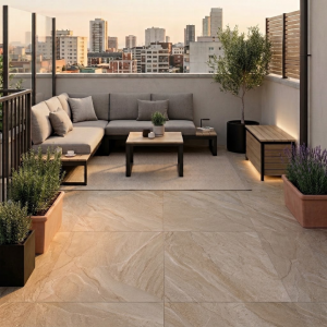 Carrelage extérieur effet pierre marron 20mm - 60x90 - Halley Mud