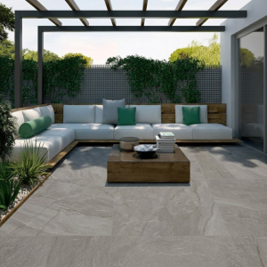 Carrelage extérieur effet pierre grise 20 mm - 100x100 - Halley Silver
