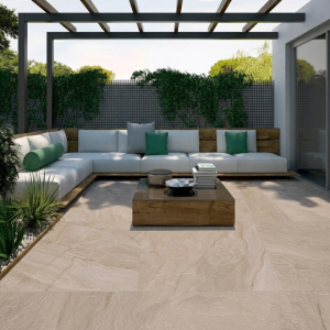 Carrelage extérieur effet pierre beige 20 mm - 100x100 - Halley Taupe