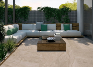 Carrelage extérieur effet pierre beige 20 mm – 100×100 – Halley Taupe