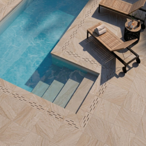Carrelage extérieur effet pierre beige 20mm - 60x60 - Halley Taupe