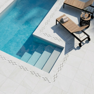 Carrelage extérieur effet pierre blanche 20mm - 60x60 - Halley White