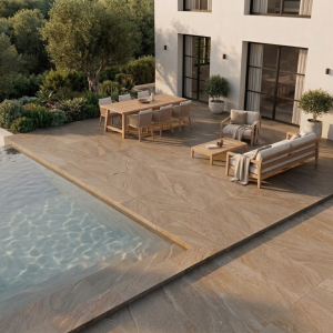 Carrelage extérieur effet pierre marron 20mm - 60x120 - Halley Mud