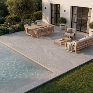 Carrelage extérieur effet pierre gris 20mm - 60x120 - Halley Silver