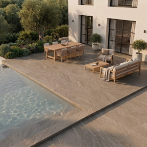 Carrelage extérieur effet pierre beige 20mm - 60x120 - Halley Taupe