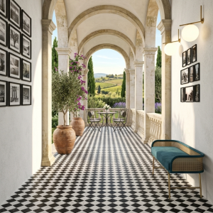 Carreaux de ciment effet damier noir et blanc - 44x44 - Firenze