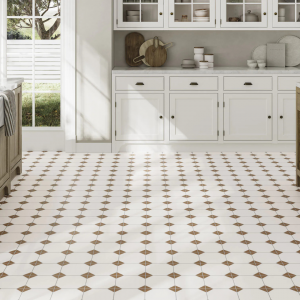 Carreau de ciment effet damier blanc marron - 33x33 -  Canterbury Terra