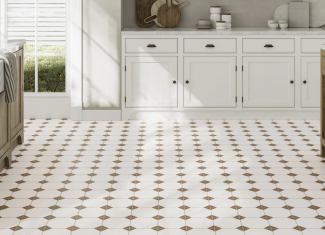 Carreau de ciment effet damier blanc marron – 33×33 –  Canterbury Terra