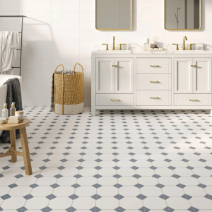Carreau de ciment effet damier blanc bleu - 33x33 - Canterbury Blue