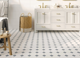 Carreau de ciment effet damier blanc bleu – 33×33 – Canterbury Blue