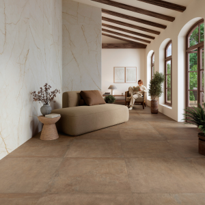 Carrelage  aspect tomette ocre - 80x80 - Manises Siena
