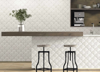 Carrelage écaille de poisson relief 3D blanc  – 30,7×30,7 – Shell white