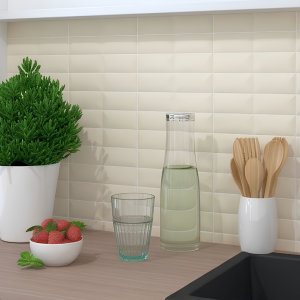 Carrelage mural mat effet relief 3D blanc crème - 5x20 - Blank Canvas Padded