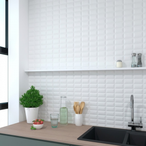 Carrelage mural mat effet relief 3D blanc - 5x20 cm - Polar White Padded