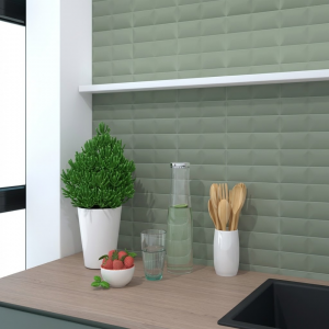 Carrelage mural mat effet relief 3D vert sauge - 5x20 - October Mist Padded