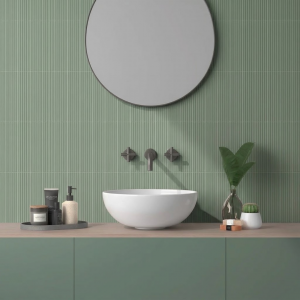 Faïence murale mate texturée vert sauge - 5x20 - October Mist Stripes