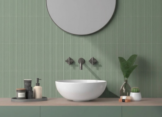 Faïence murale mate texturée vert sauge – 5×20 – October Mist Stripes