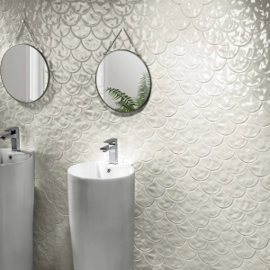 Carrelage écaille de poisson blanc brillant - 30,7x30,7 - Gloss White