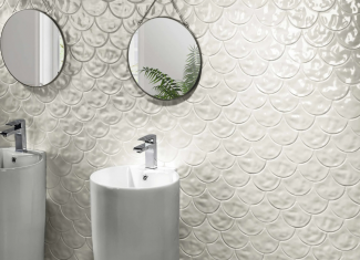 Carrelage écaille de poisson blanc brillant – 30,7×30,7 – Gloss White