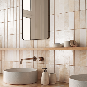 Faïence effet zellige brillant beige - 6,5x20 - Beige