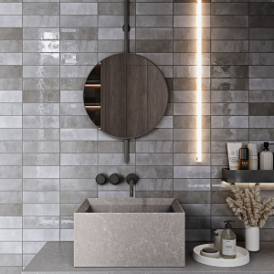 Faïence effet zellige brillant gris beige - 6,5x20 - Greige