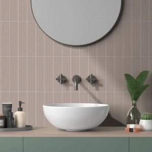 Faïence murale mate texturée gris beige - 5x20 - Rustic Greige Stripes
