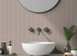 Faïence murale mate texturée gris beige – 5×20 – Rustic Greige Stripes