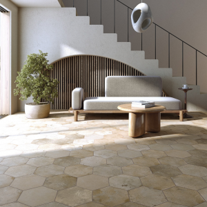 Carrelage hexagonal effet terre cuite beige – 23,3×26,8 – Archai Mellow