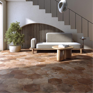 Carrelage hexagonal imitation terre cuite brun rustique  – 23,3×26,8 – Archai Bold