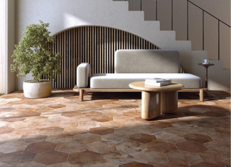 Carrelage hexagonal imitation terre cuite brun rustique  – 23,3×26,8 – Archai Bold