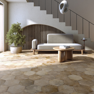 Carrelage hexagonal imitation terre cuite taupe – 23,3×26,8 – Archai Chipper