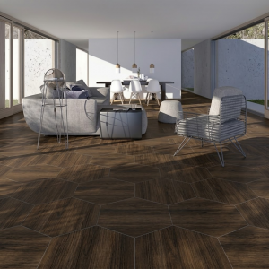 Carrelage hexagonal effet bois foncé - 51,9x59,9 - Carbon