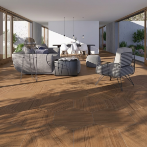 Carrelage hexagonal effet bois noyé - 51,9x59,9 - Noce