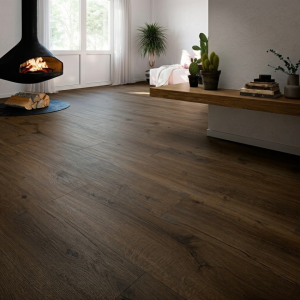 Carrelage imitation parquet brun foncé - 26x160 cm - Teck