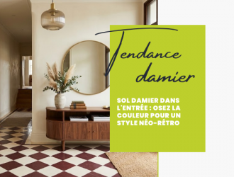 Entrée chic avec un sol en damier crème et bordeaux de style néo-rétro.