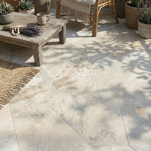 Carrelage géométrique effet pierre naturelle beige - Itza beige - 29.3x33.6 - Grespania