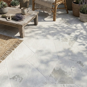 Carrelage géométrique effet pierre naturelle blanche - Itza blanco  - 29.3x33.6 - Grespania